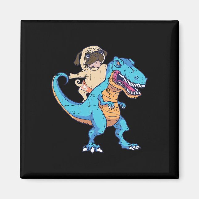 Pug Riding T-rex Surfing Dinosaur Funny Dog Lover  Magnet (Front)