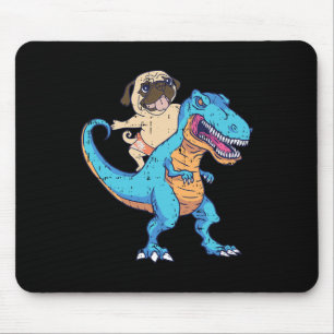 Pug Riding T-rex Surfing Dinosaur Funny Dog Lover Mouse Pad