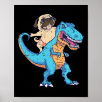 Pug Riding T-rex Surfing Dinosaur Funny Dog Lover 