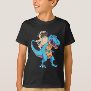 Pug Riding T-rex Surfing Dinosaur Funny Dog Lover T-Shirt