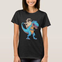 Pug Riding T-rex Surfing Dinosaur Funny Dog Lover 