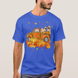 Pug Riding Truck Pumpkin Autumn Leaves Fall 2350 T-Shirt