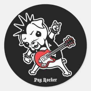 Pug Rocker Classic Round Sticker