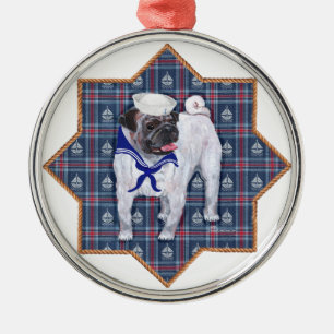 Pug Sailor Metal Tree Decoration