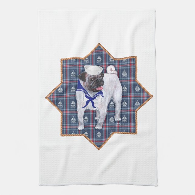 Pug Sailor Tea Towel (Vertical)