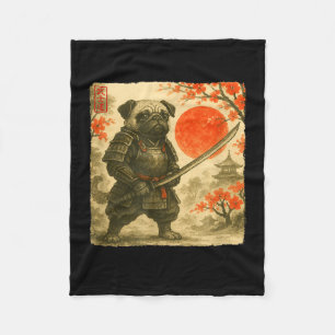 Pug Samurai Japanese Warrior Costume Sumi-e Art Fu Fleece Blanket