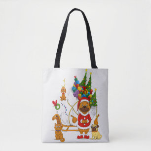Pug Santa Christmas Sleigh Tote Bag
