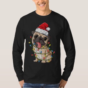 Pug Santa Christmas Tree Lights Xmas Boys Pugmas D T-Shirt