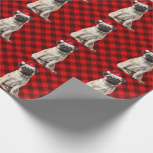 Pug Santa Dog Holiday Red Buffalo Plaid Christmas Wrapping Paper