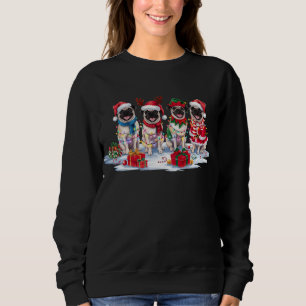 Pug Santa hat antlers elf Christmas lights  Sweatshirt