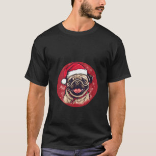 Pug Santa Hat Funny Xmas Mum Dad Dog Lovers Christ T-Shirt