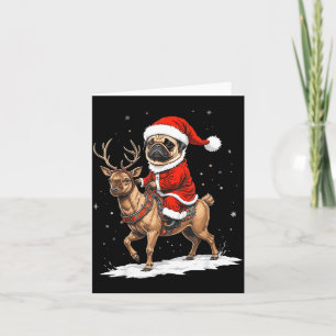 Pug Santa Riding Reindeer Christmas Holiday Puppy Card
