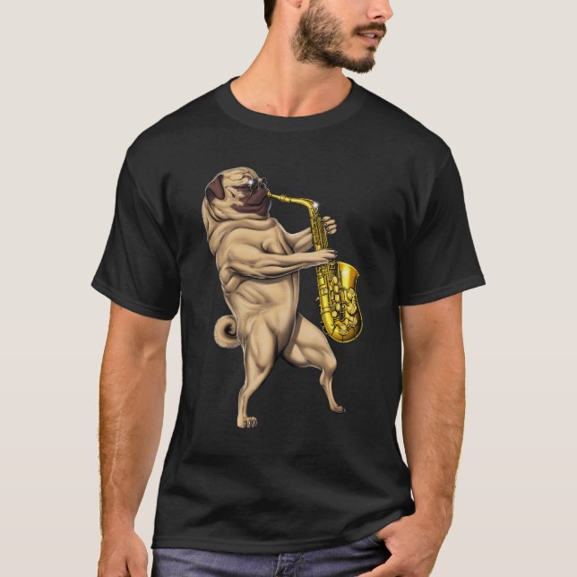 Pug Saxophone Player T-Shirt (Front)