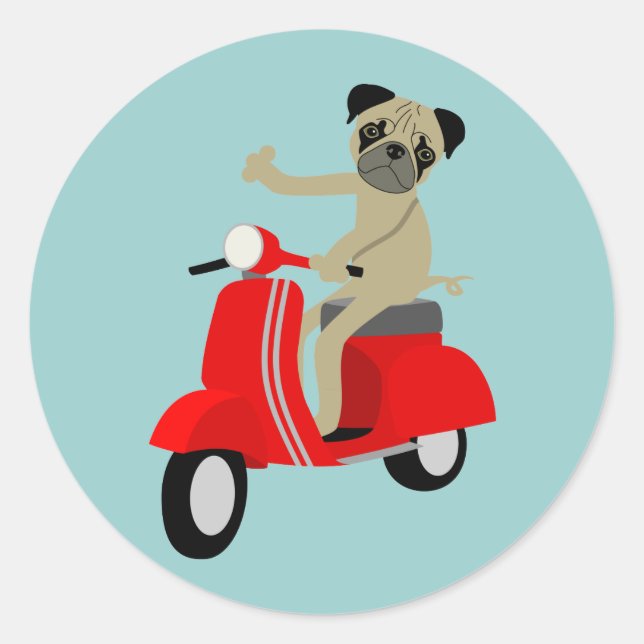 Pug Scooter Classic Round Sticker (Front)