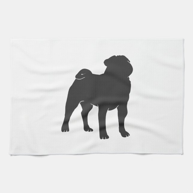Pug  silhouette  - Choose background colour Tea Towel (Horizontal)