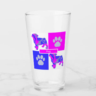 Pug Silhouette Dog & Paw Pink and Blue Square Glass
