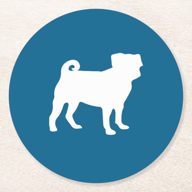 Pug Silhouette Puppy Baby Shower Round Paper Coaster (Front)
