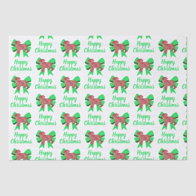 Pug Silhouette Red Christmas Dog & Bow White Tissue Paper (Front)
