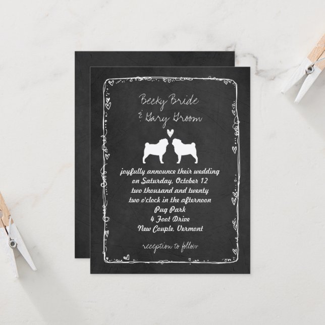 Pug Silhouettes Dog Lover's Wedding Announcement (Front/Back In Situ)