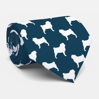 Pug Silhouettes | Dogs Pattern Blue and White Tie