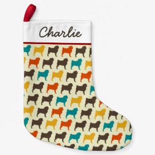 Pug Silhouettes   Dogs Patterned Custom Small Christmas Stocking