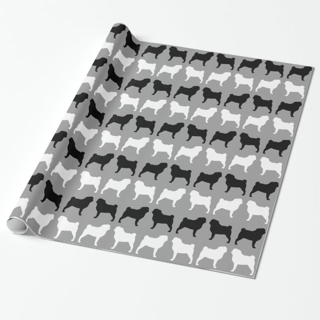 Pug Silhouettes Pattern Wrapping Paper (Unrolled)