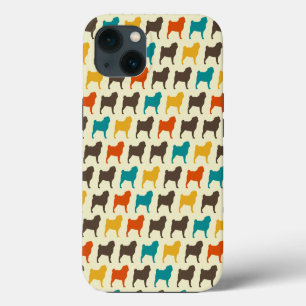 Pug Silhouettes Retro Colours Dog Breed Pattern iPhone 13 Case