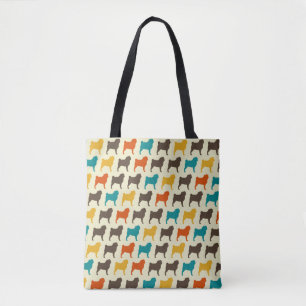 Pug Silhouettes Retro Colours Dog Breed Pattern Tote Bag