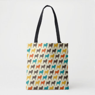 Pug Silhouettes | Retro Colours Dog Breed Pattern Tote Bag