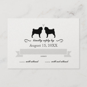 Pug Silhouettes Wedding RSVP Reply Card