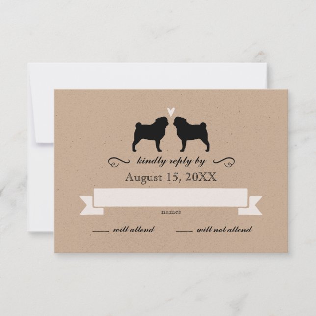 Pug Silhouettes Wedding RSVP Reply Card (Front)