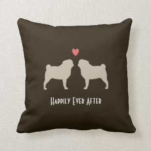Pug Silhouettes with Heart Happy Couple Custom Cushion