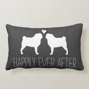 Pug Silhouettes with Heart   Happy Couple Custom Lumbar Cushion