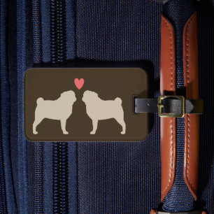 Pug Silhouettes with Heart Personalised Dog Lover Luggage Tag
