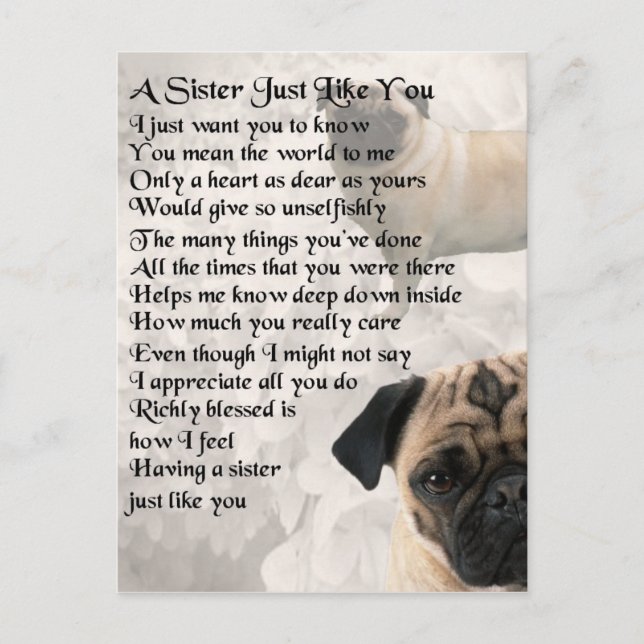 Pug  Sister Poem Postcard (Front)