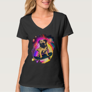 Pug Skateboarding in Outer Space Retro Vintage Ska T-Shirt
