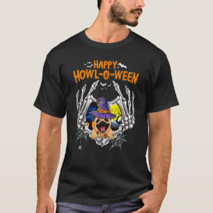 Pug Skeleton Heart Happy Howl O Ween Costume T-Shirt