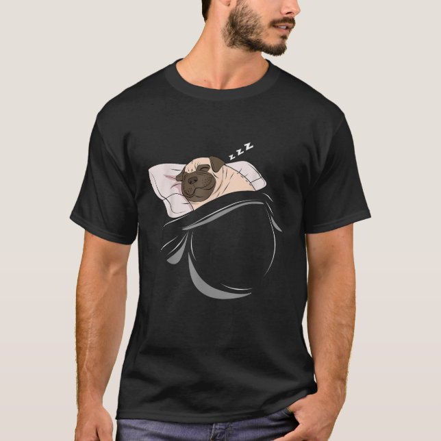 Pug Sleeping Dog Animal Pyjamas Nap PJs Outfit Gif T-Shirt (Front)