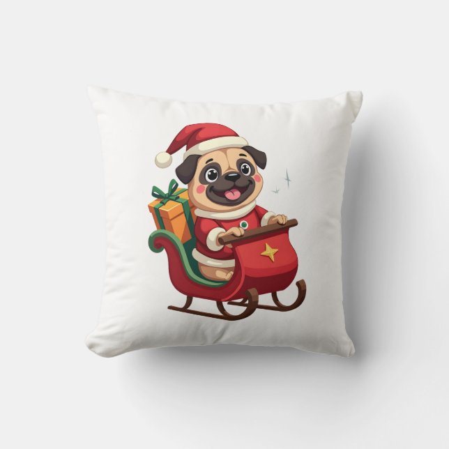 Pug Sleigh Ride Cushion (Front)