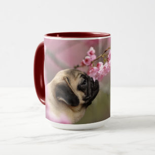 Pug Smelling Cherry Blossoms Mug
