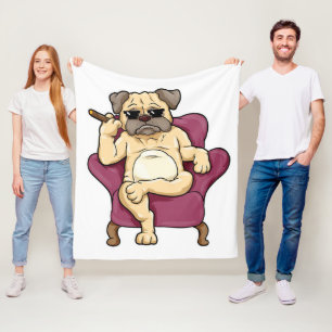 Pug Smoking Cigar Really Cool Pug Dog Fleece Blanket
