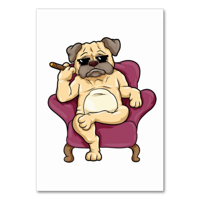 Pug Smoking Cigar | Really Cool Pug Dog Table Number (Front)