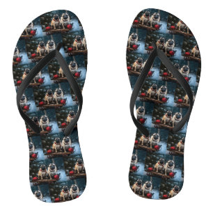 Pug Snowy Sleigh Christmas Decor Jandals