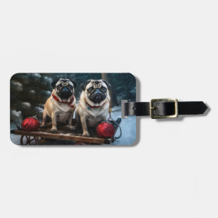 Pug Snowy Sleigh Christmas Decor Luggage Tag