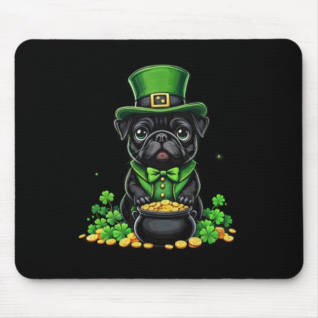 Pug St Patricks Day Cute Pug Leprechaun Shamrock I Mouse Pad (Front)