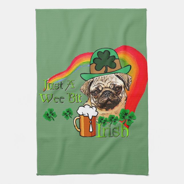 Pug St Patricks Tea Towel (Vertical)
