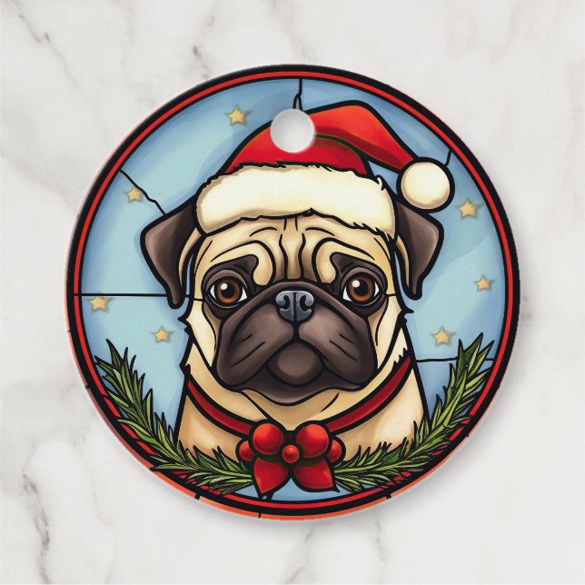 Pug Stained Glass Christmas Favour Tags (Front)