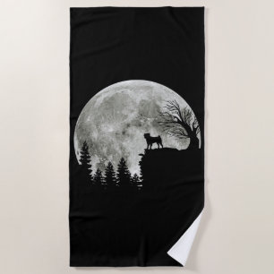 Pug Stand On Mountain Spooky Halloween Moon Beach Towel