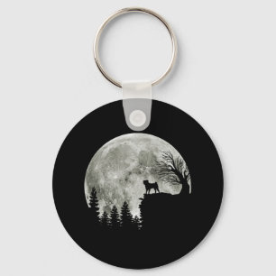 Pug Stand On Mountain Spooky Halloween Moon Key Ring