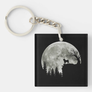 Pug Stand On Mountain Spooky Halloween Moon Key Ring